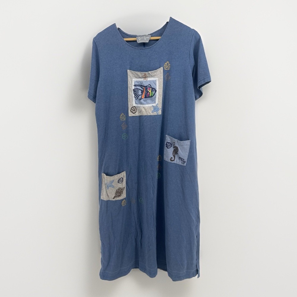 Vintage Cover Charge Blue T-Shirt Dress Fish Sea Life Patchwork Made in USA